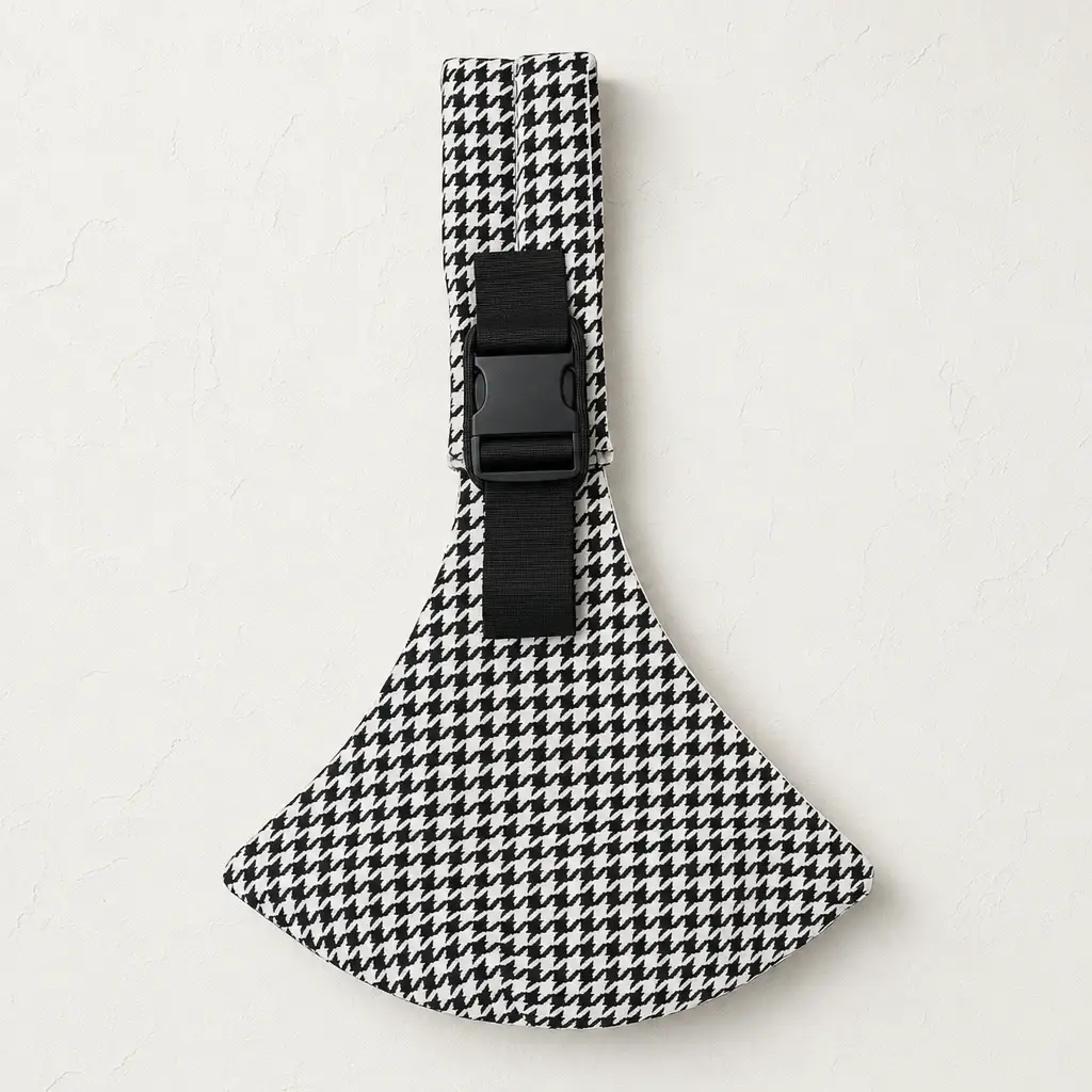 Porte-bébé de hanche Billie & Bo Pied-de-poule noir et blanc, vue de face