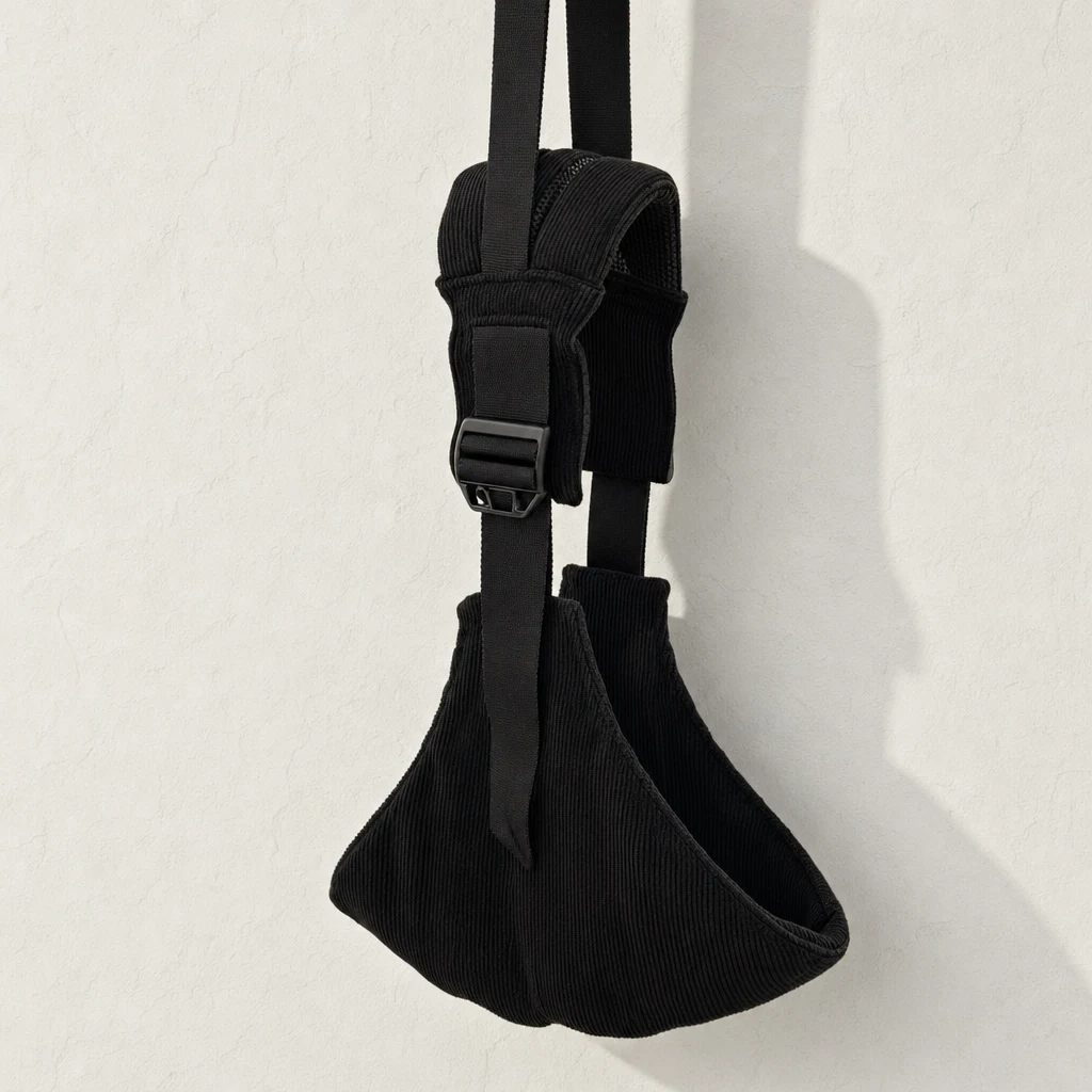 Porte-bébé de hanche Billie & Bo Velours côtelé noir, suspendu par sa sangle