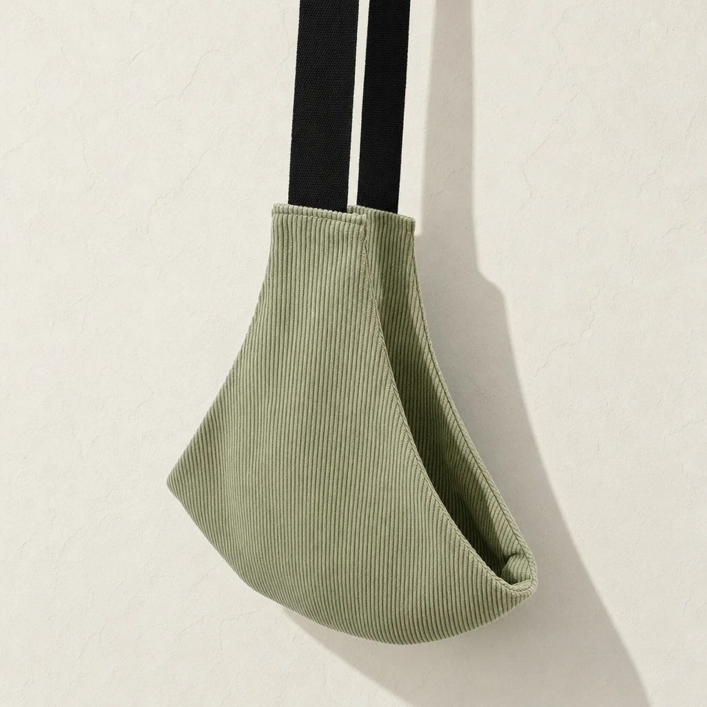 Porte-bébé de hanche Billie & Bo Velours côtelé vert sauge, suspendu par sa sangle